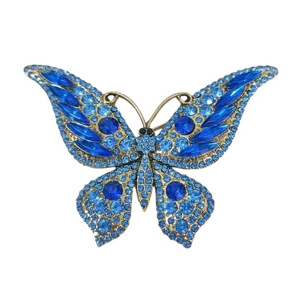 Jewelry - Royal Blue Butterfly Brooch Pin Crystal Rhinestone Insect Jewelry
